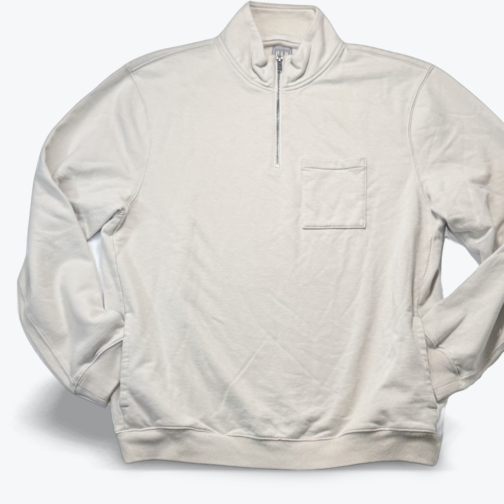 Gap Sweats  Quarter Zip Pullover  French Terry Mens Large Stone Beige Pocket